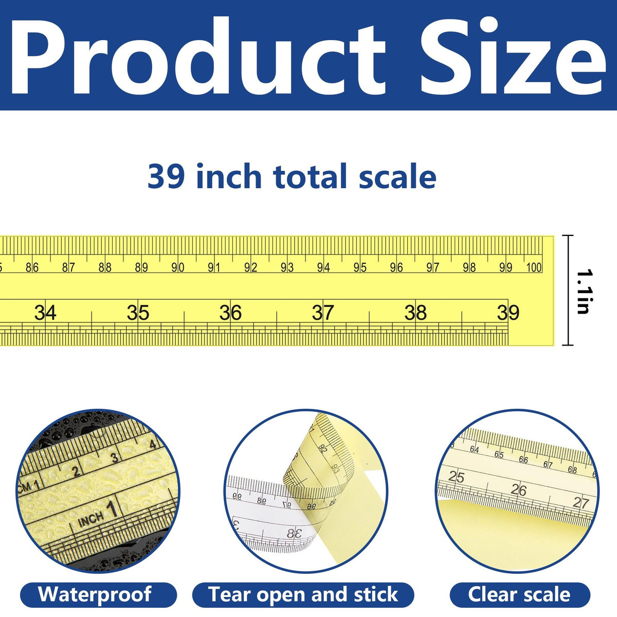39-Inch Transparent Fish Ruler Stickers - Self-Adhesive Measuring Tape, Clear