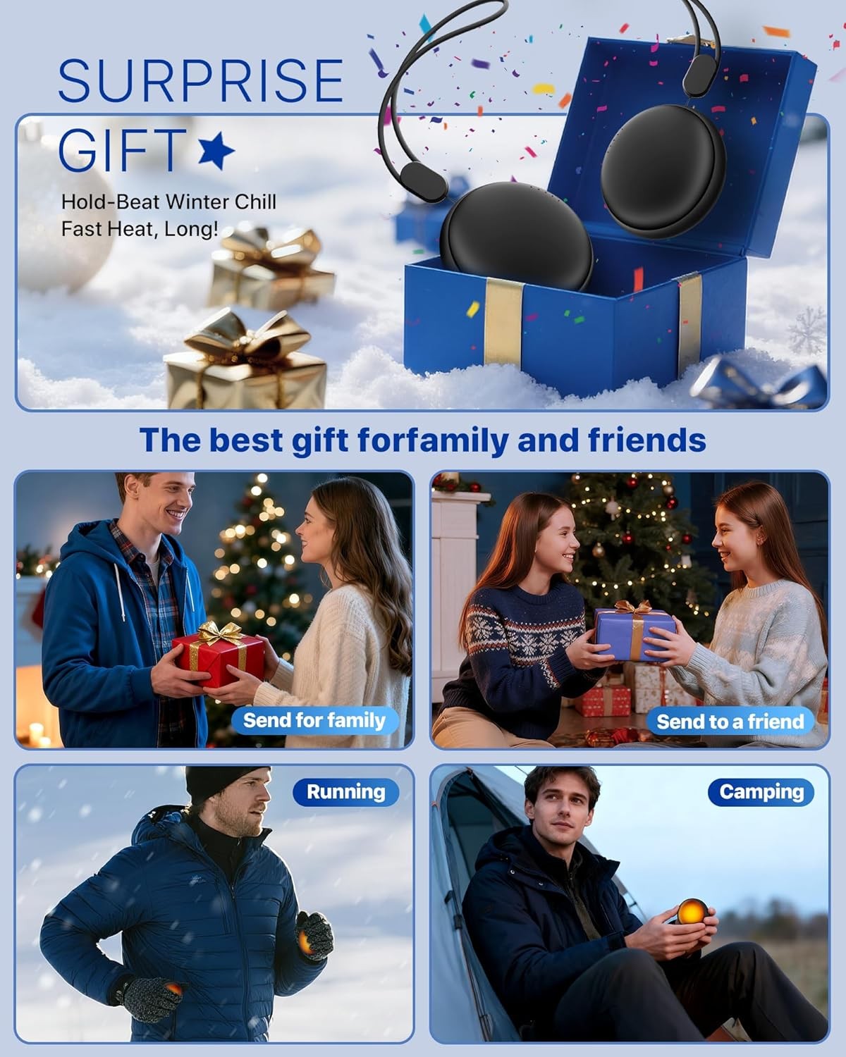 Rechargeable Hand Warmers 2-Pack - Long-Lasting 20H, 5 Heat Levels, Ultra Thin