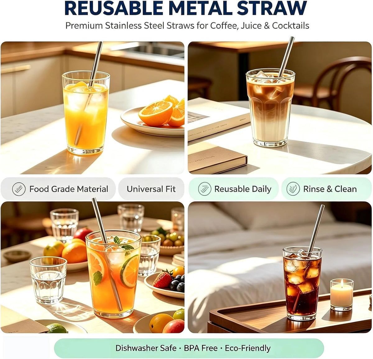 4 Pack Stainless Steel Water Bottle Straws Compatible with 24oz Hydro Flask