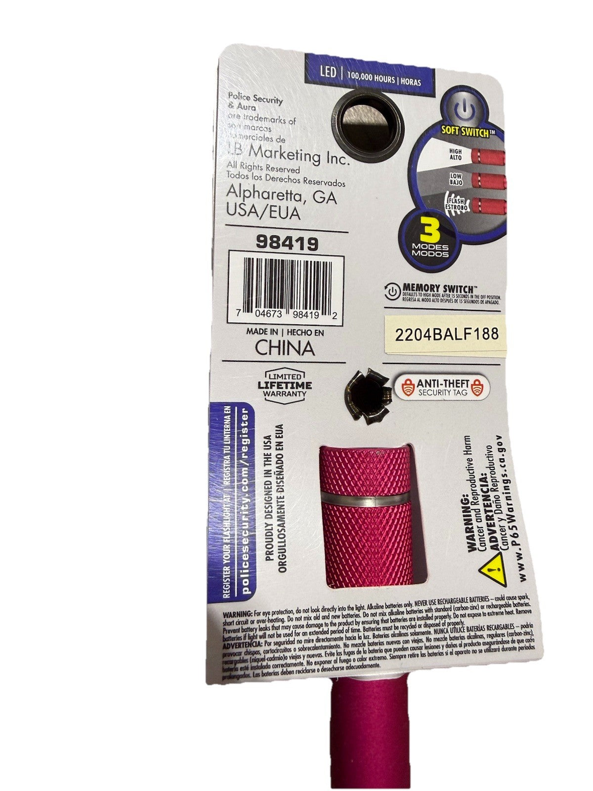 Bright Pink Aluminum LED Flashlight 160 Lumens for Security & Emergency Use