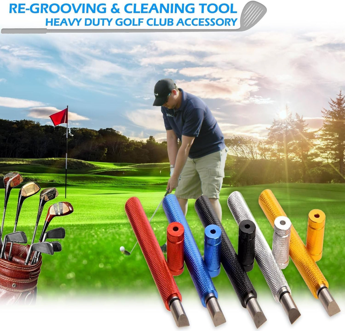 Golf Club Groove Cleaner - Compact Tool for Wedges & Irons in 5 Colors