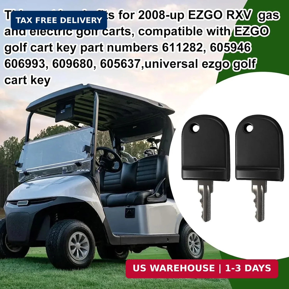 Golf Cart Ignition Key Set for EZGO RXV Models 2008+ - 2 Pack Replacement Keys