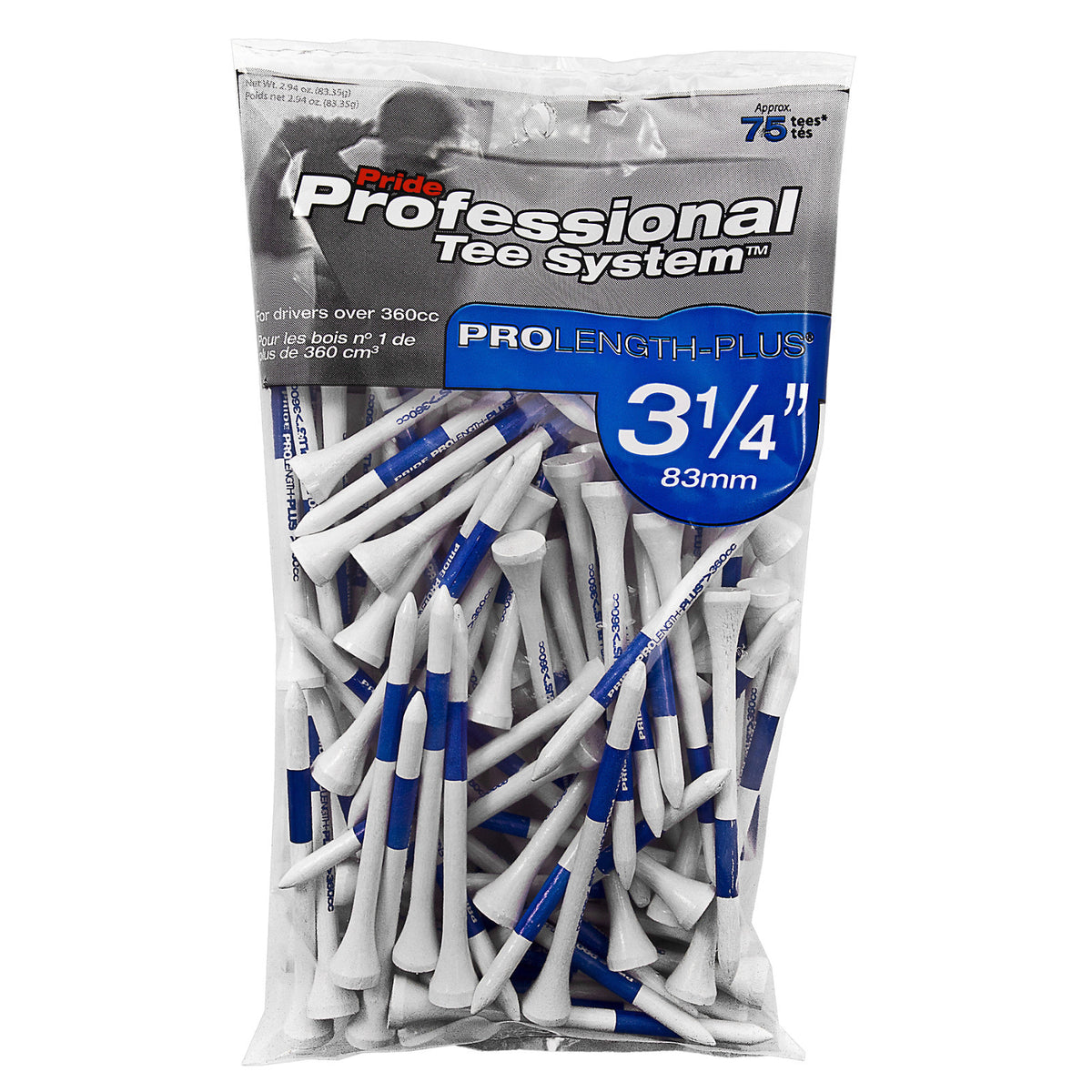 Golf Tees 3 1/4 Inch White and Blue Wooden 75 Count Professional Length