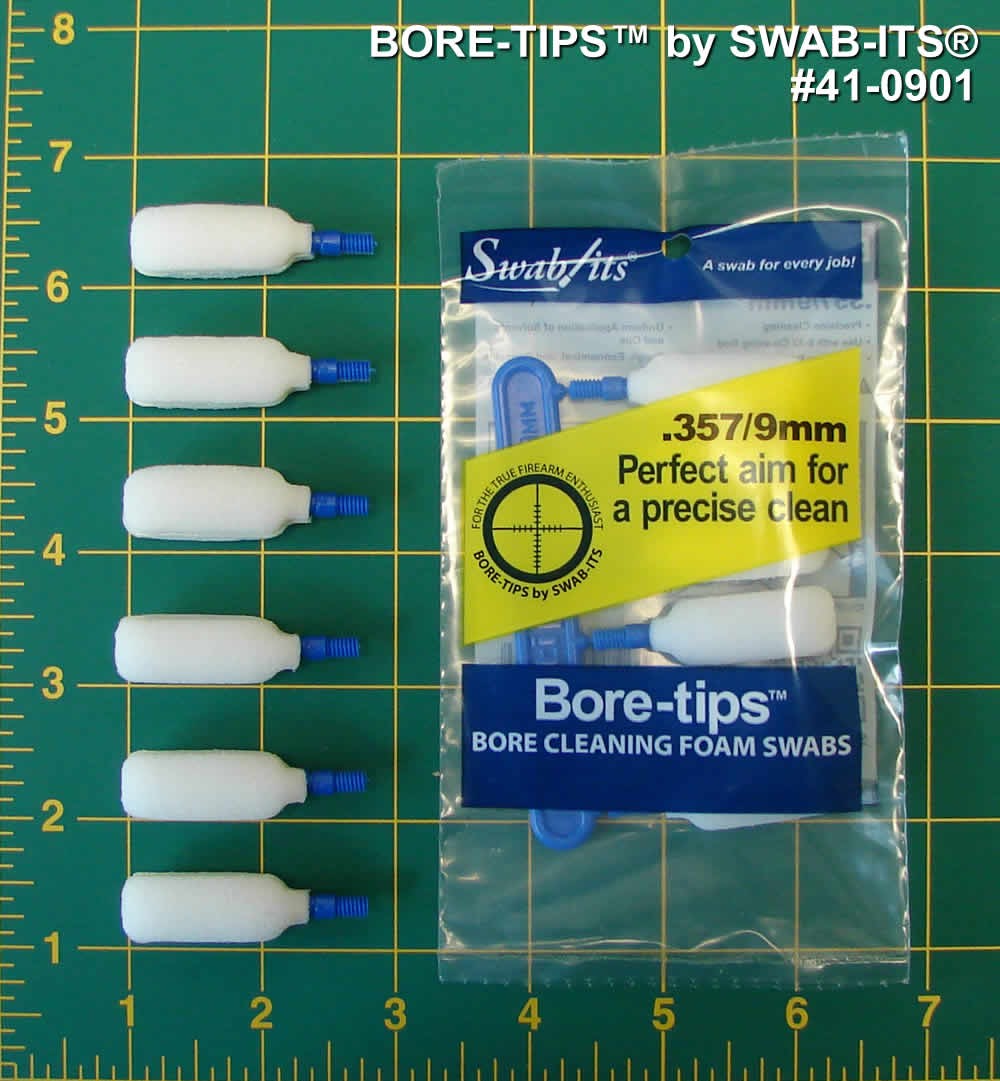 Gun Cleaning Bore Tips for 9mm, .357, .38, .380 Caliber - Reusable Foam Tips
