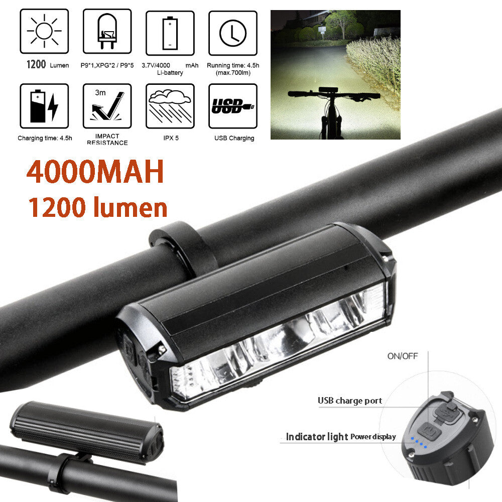 Super Bright USB Rechargeable Waterproof Bicycle Front Headlight with 6 Modes