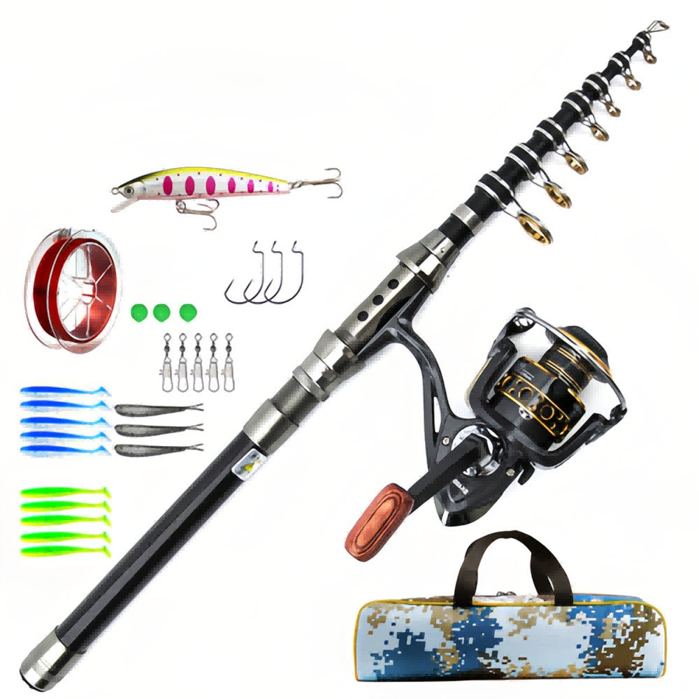Telescopic Fishing Rod Sea Saltwater Spinning Pole Reel Combo 100M Line Full Kit