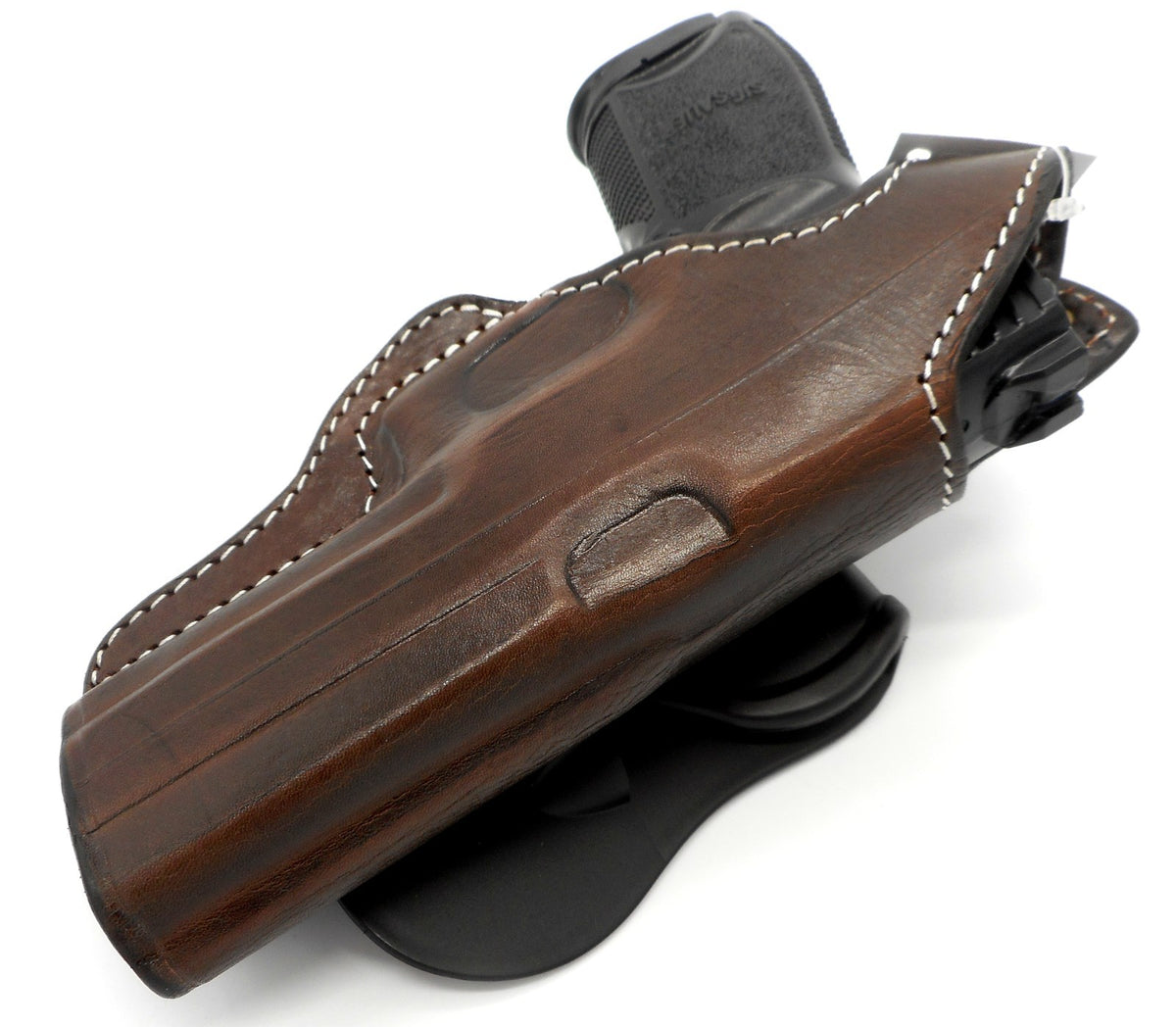 Right Hand Leather Rotating Paddle Holster for Handgun - Dark Brown