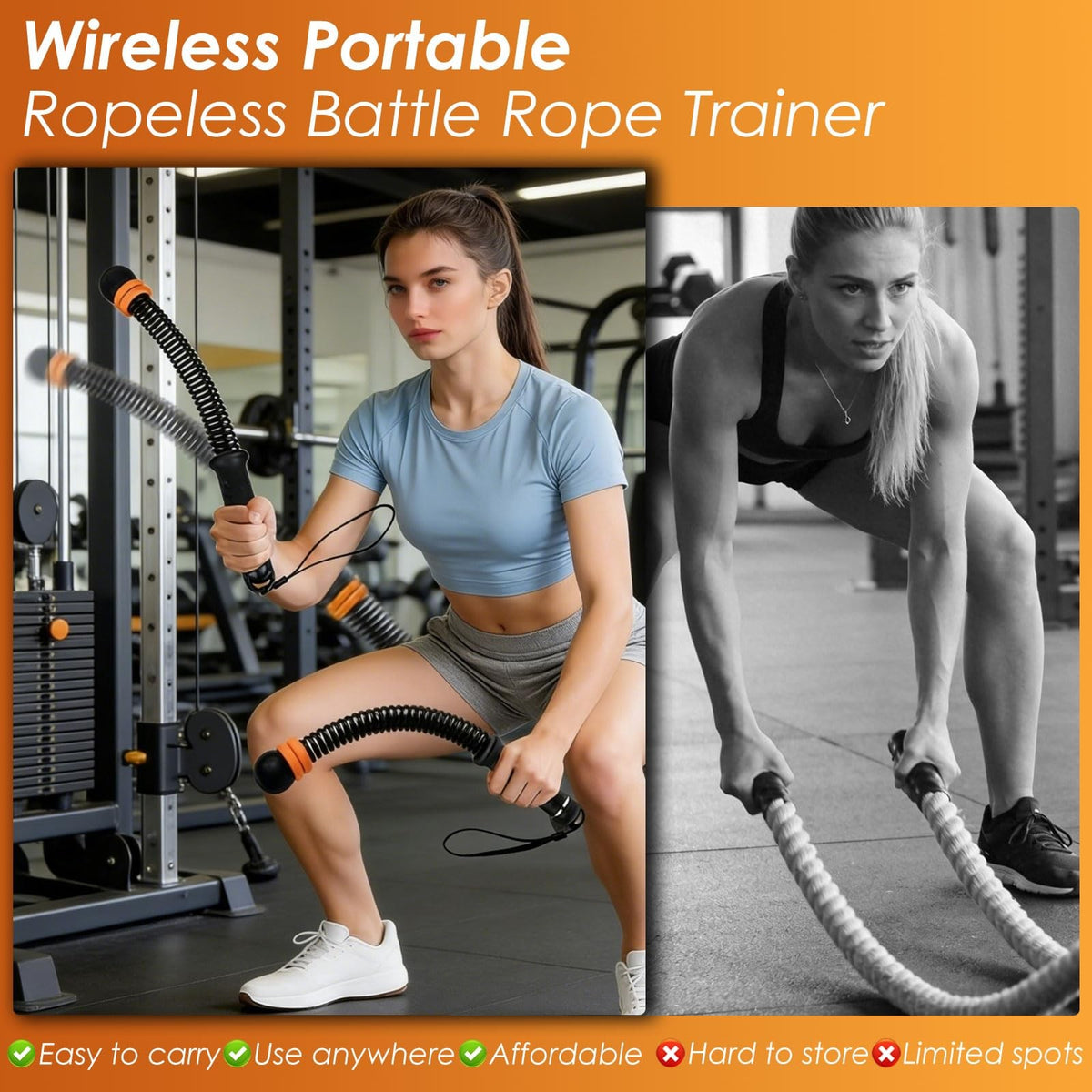 Portable Ropeless Battle Ropes with Adjustable Resistance – Cordless Fitness Equipment