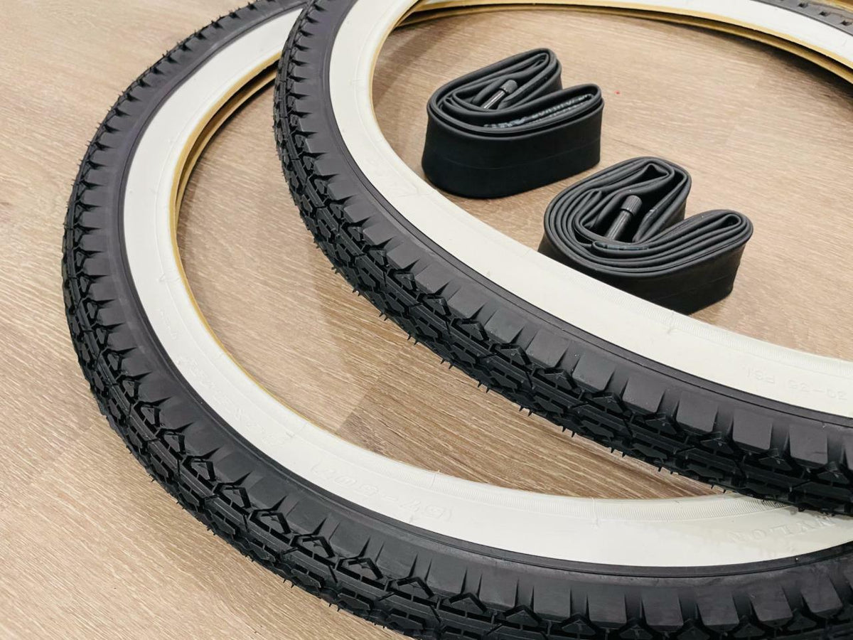 24x2.125 Beach Cruiser Bicycle Tires & Inner Tubes Set - WhiteWall, Diamond 24"