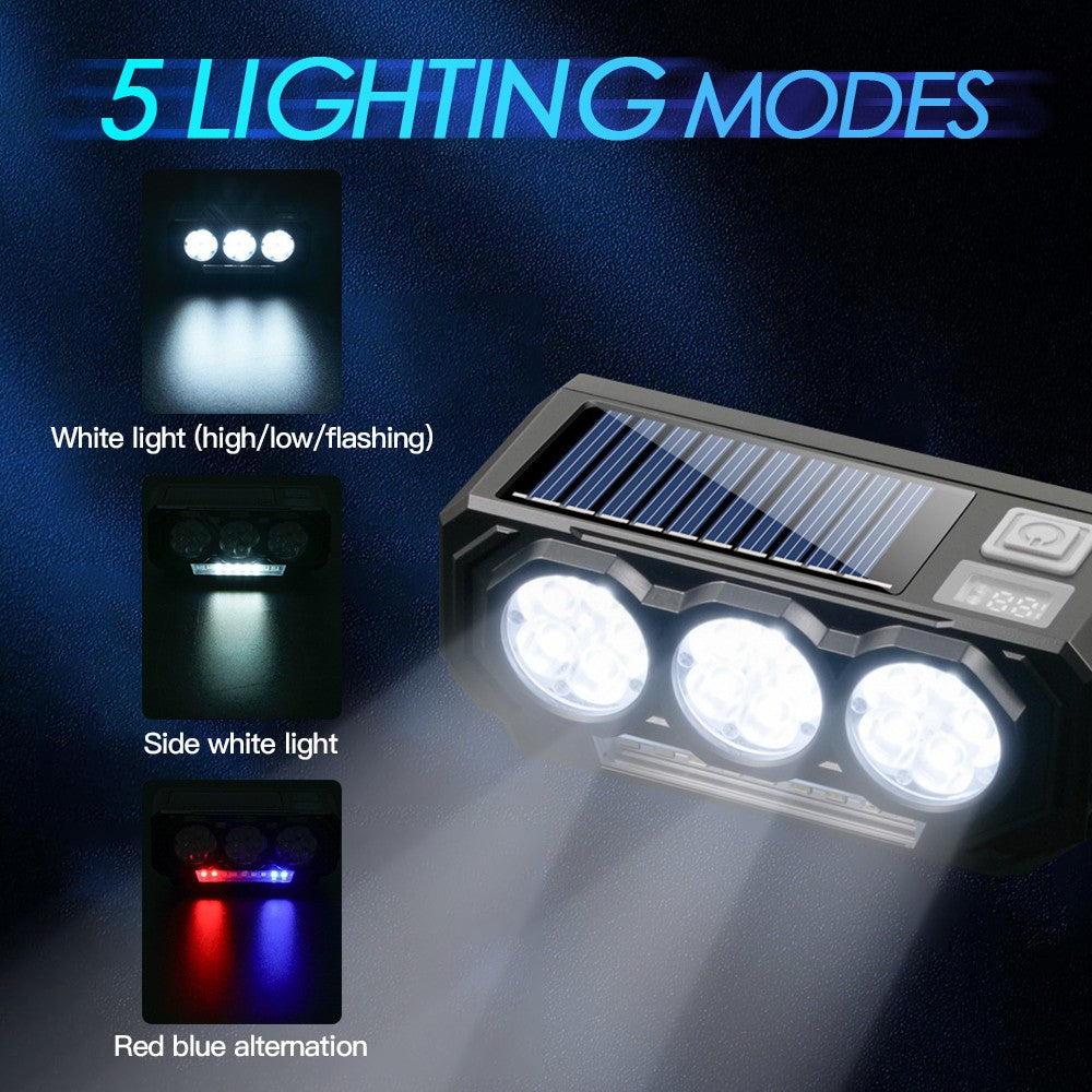 Solar USB Rechargeable Bike Light with Bright LED Beam & Loud Horn