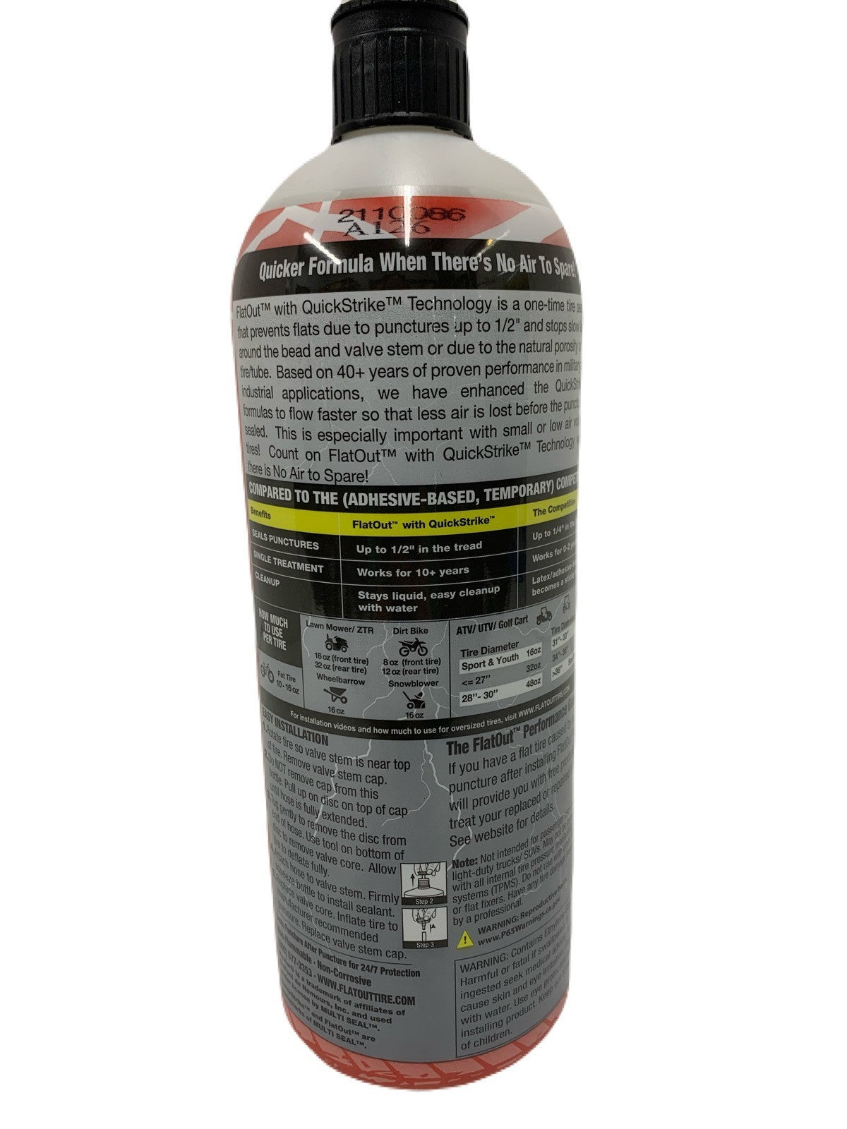 FlatOut 32oz Tire Sealant for Off-Road Vehicles & Trailers - Quick Leak Prevention