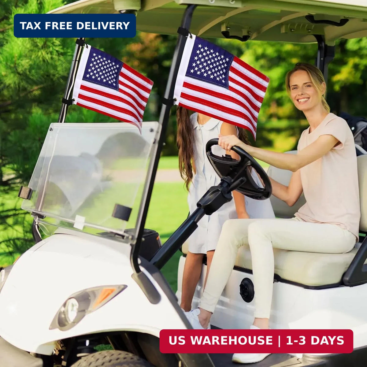 Golf Cart Flags 2 Pack - Custom American Flag with Easy Mounting & Vibrant Colors