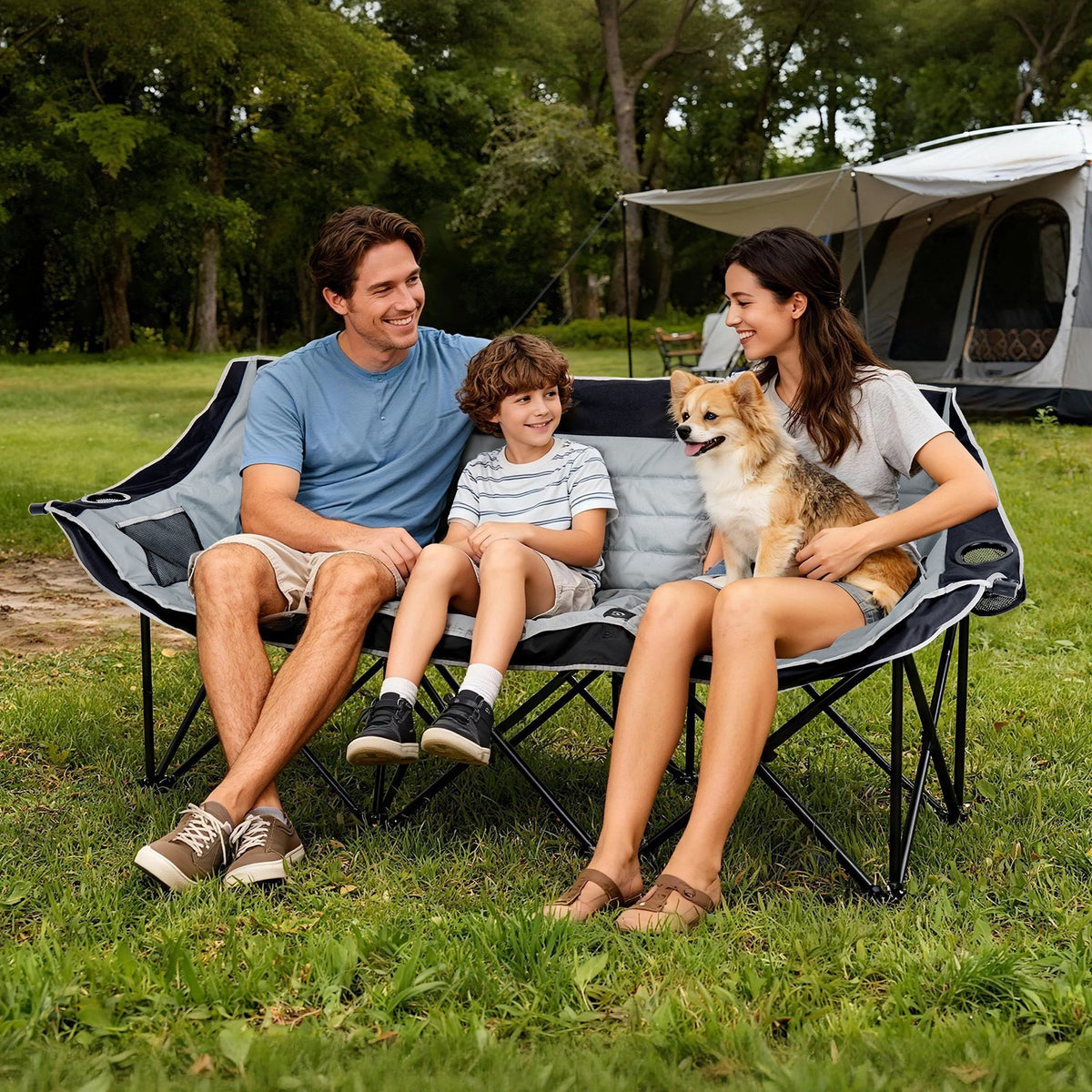 Oversized 3-Person Camping Chair with Cup Holders and Side Pockets