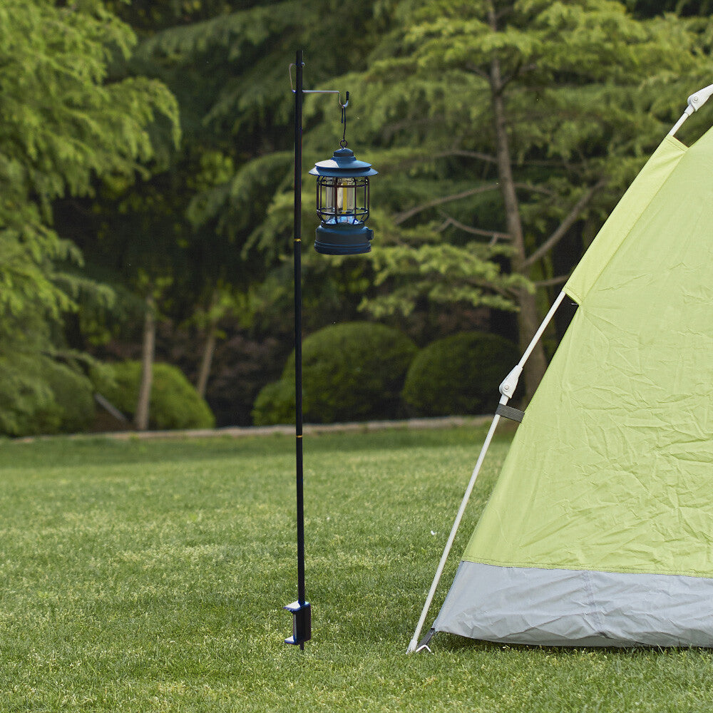 Adjustable Folding Camping Lamp Stand with Hooks for Outdoor Lighting