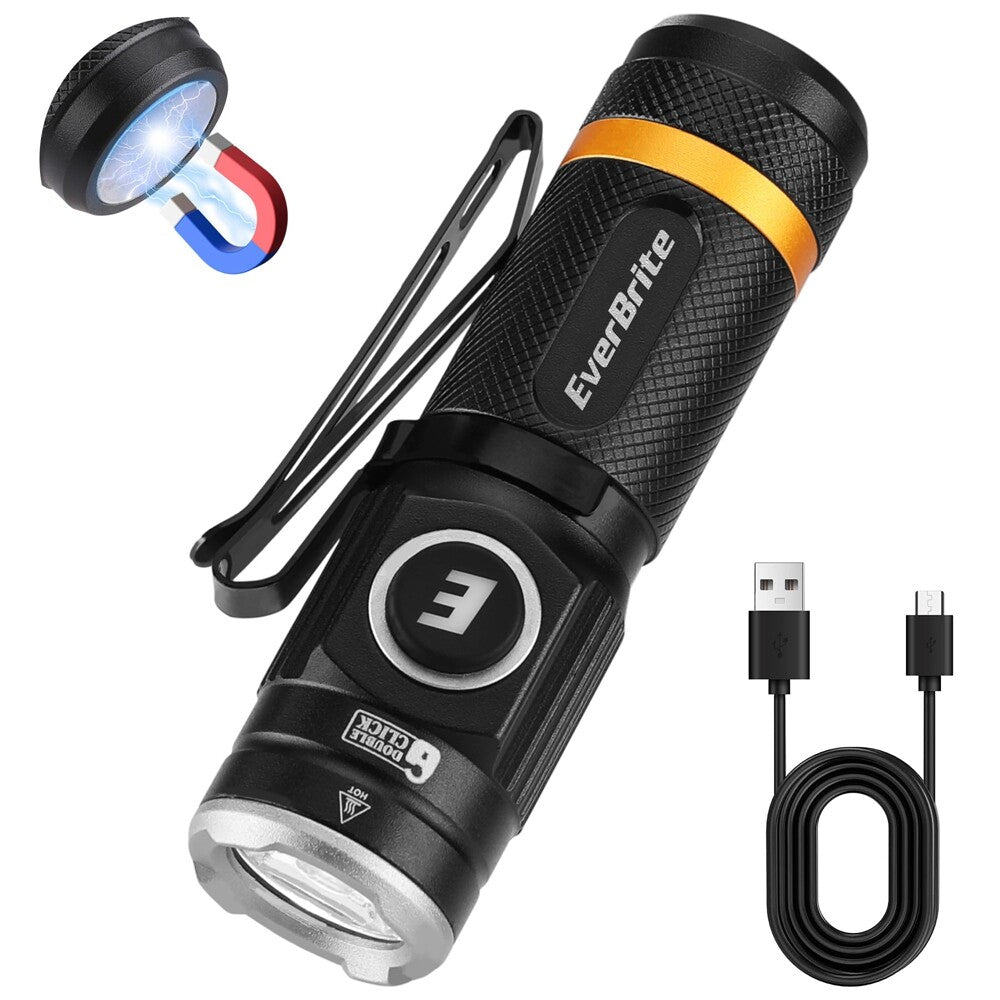 Rechargeable Mini Flashlight 500 Lumens with USB-C, Magnetic Base & 5 Modes