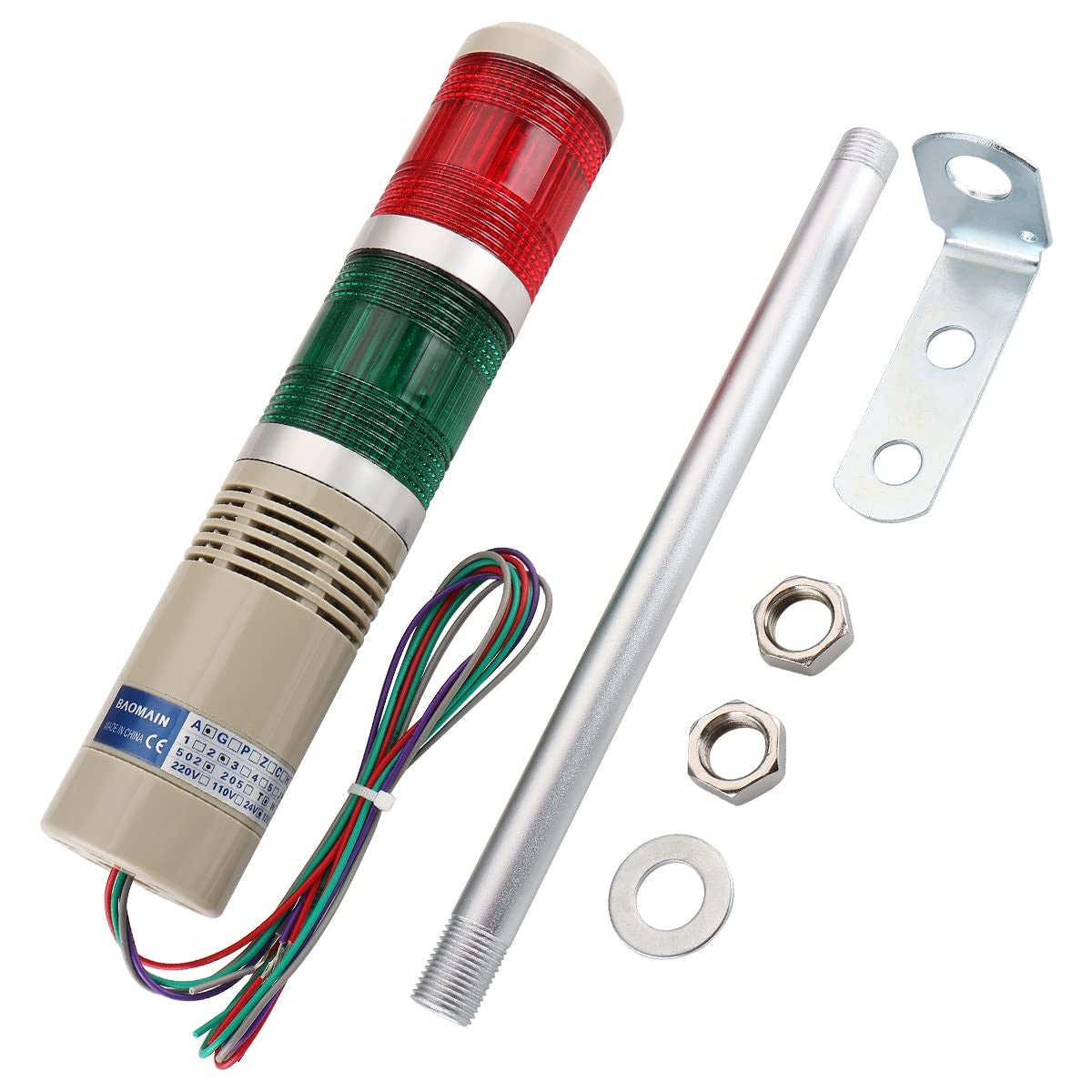 Industrial LED Signal Tower Light with Buzzer 12V DC Warning Indicator
