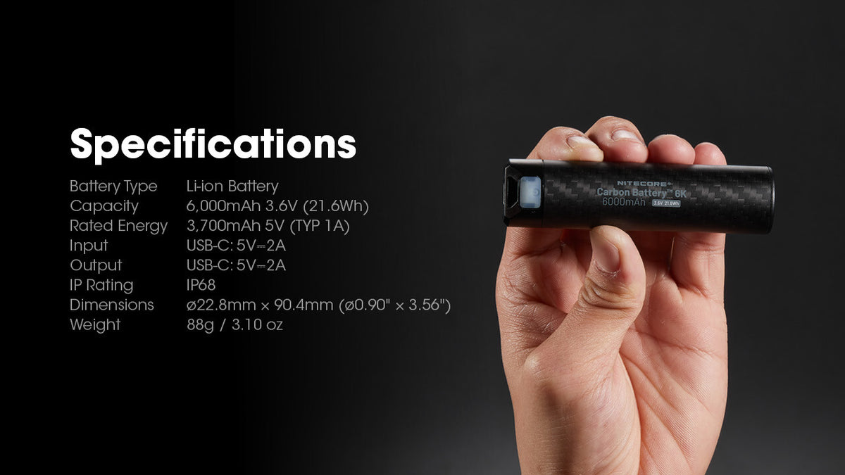 6000mAh USB-C Power Bank with Carbon Fiber Shell and Waterproof Design