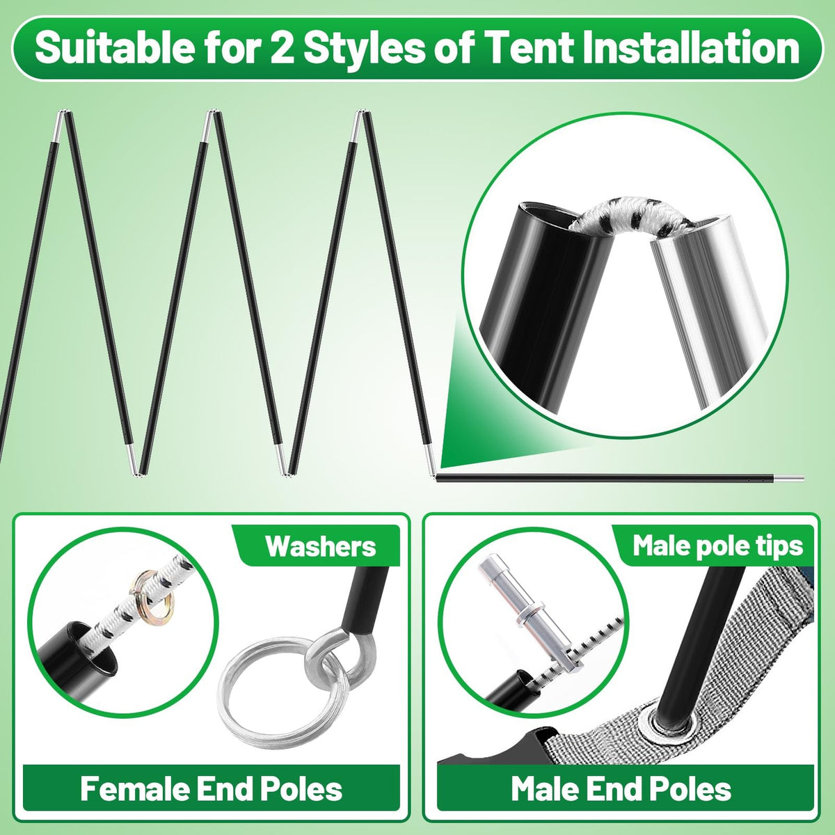 Aluminum Tent Poles Replacement Set 20FT Pre-Assembled for Camping & Hiking