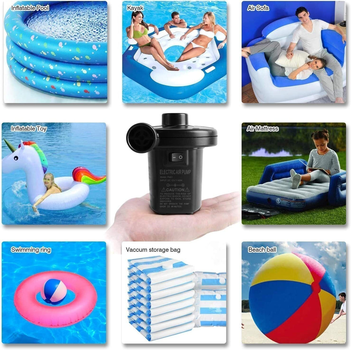 Electric Air Pump for Inflatable Beds Pools and Toys - Portable & Quick