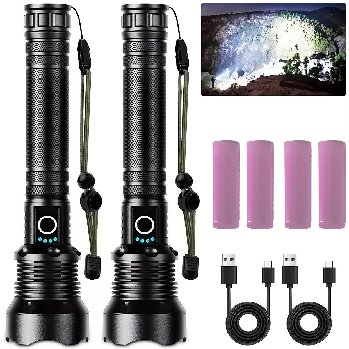 Rechargeable LED Tactical Flashlight 90000 Lumens Waterproof Worklight