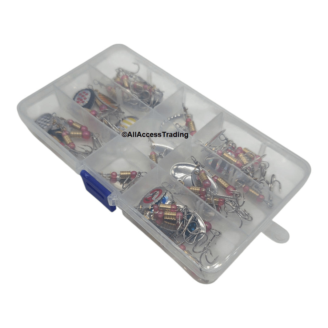 30-Piece Fishing Spinner Lures Set with Tackle Box for Freshwater and Saltwater