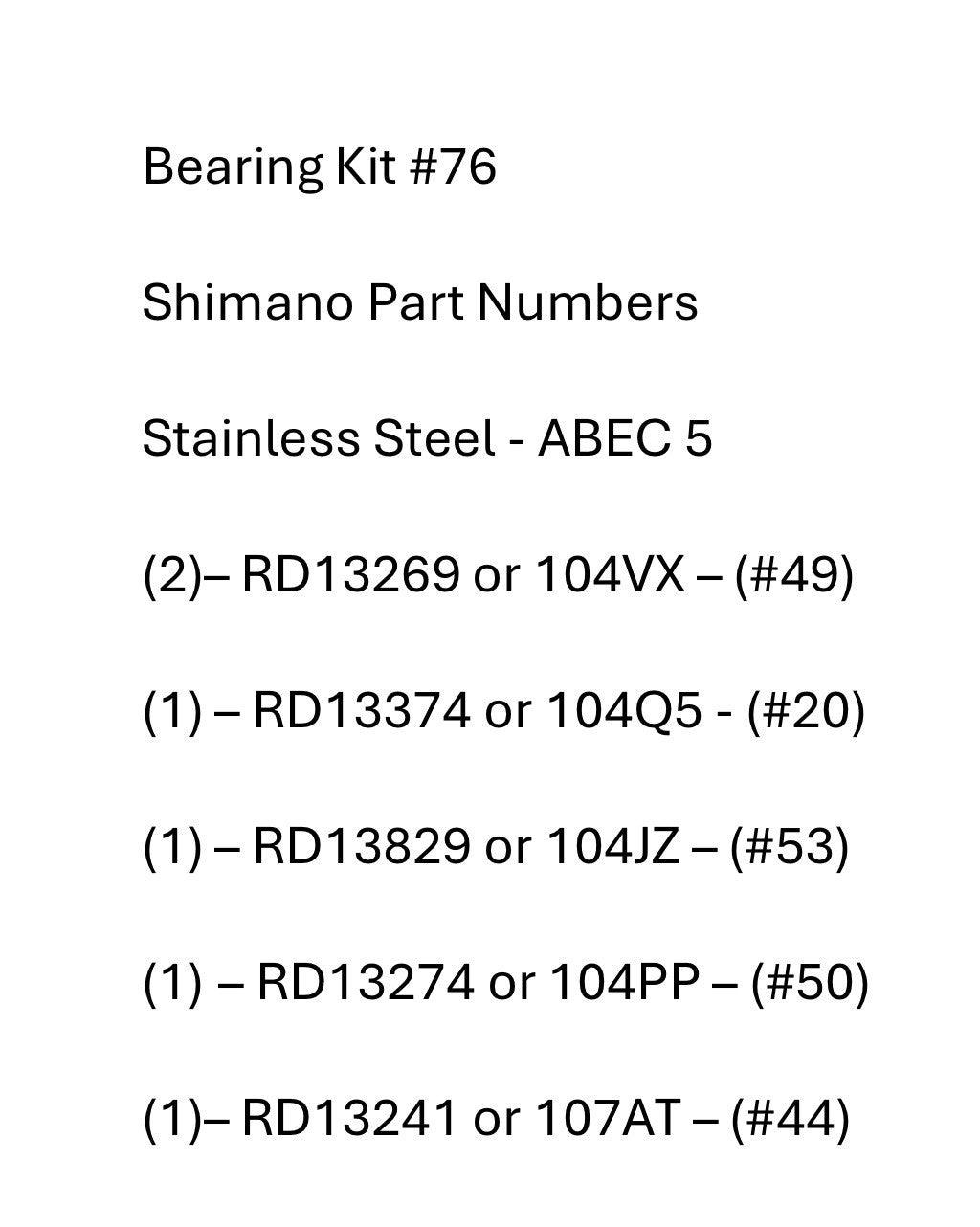 Shimano Bearing Kit #76 for Stradic CI4+ 3000FA - Stainless Steel ABEC 5 Bearings