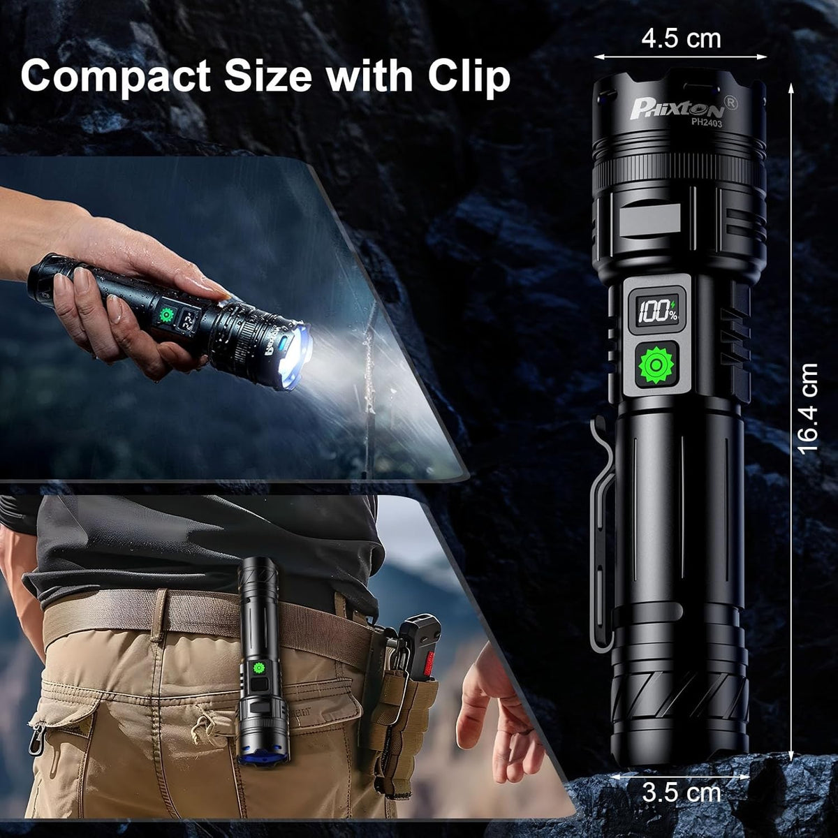 High Lumen Rechargeable LED Flashlight with Long Range Focus USB Power Bank