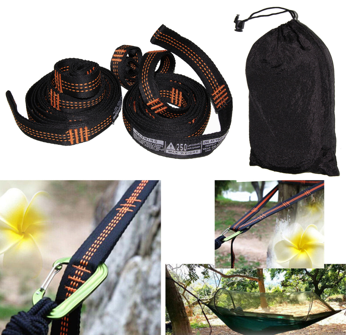 Polyester Hammock Suspension Straps - Heavy Duty, 500 lbs Capacity, 9 ft Long