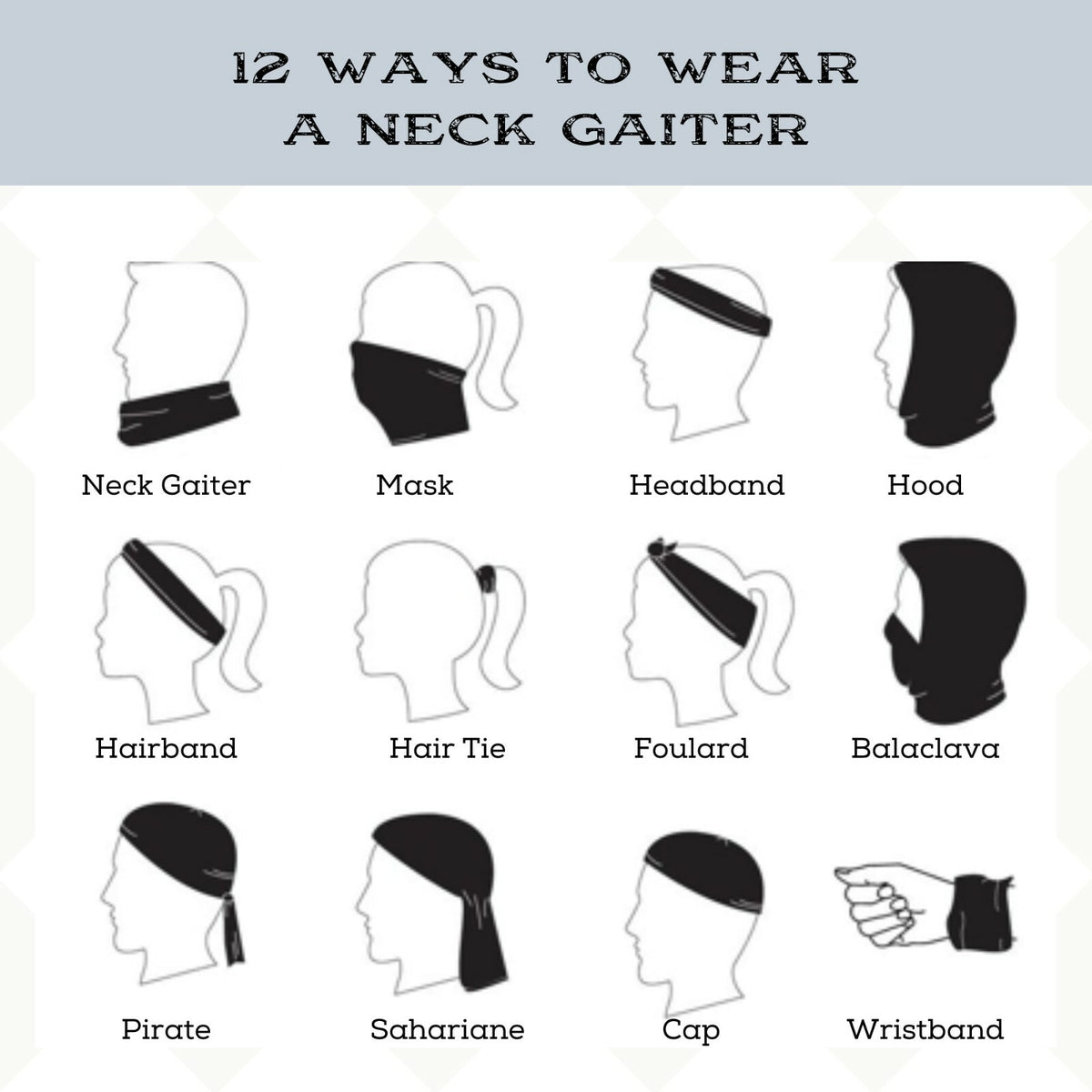 Black Multi-Use Tube Scarf Bandana Face Mask for Outdoor Activities