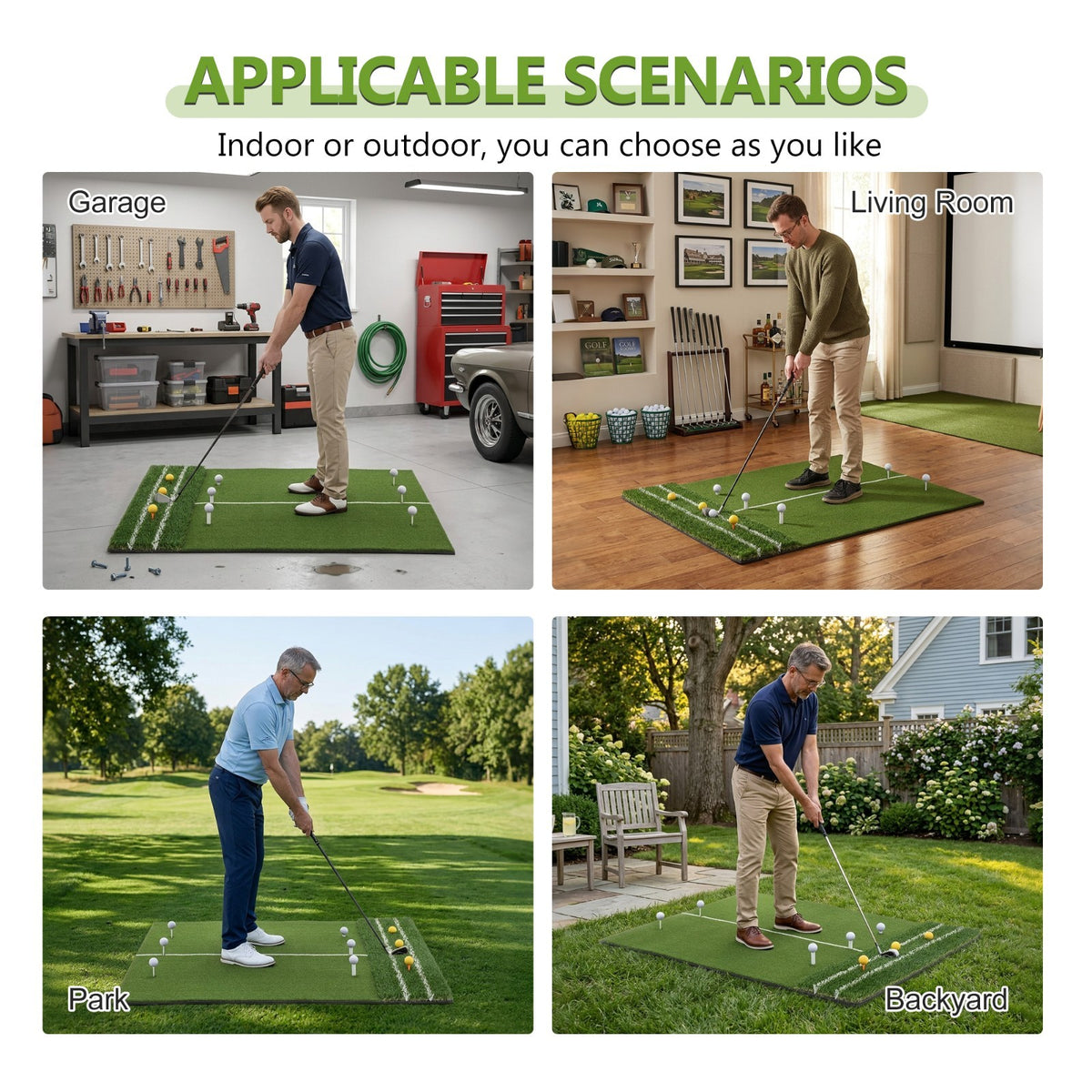Golf Hitting Mat 5x4 Ft with Alignment Lines, Balls, Tees & Strap - Practice Turf