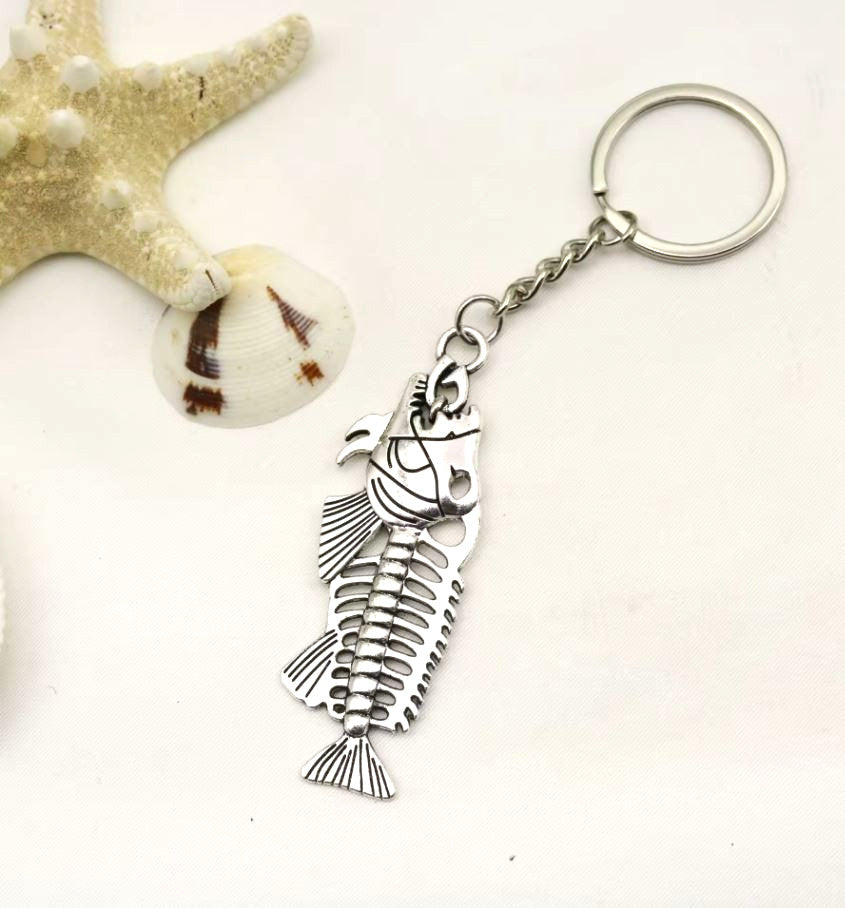 Fishing Skeleton Fish Bones Keychain Pendant Nautical Gift for Anglers