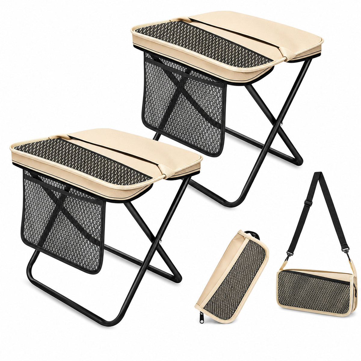 Portable Collapsible Stool for Camping Hiking Fishing - 2 Pack