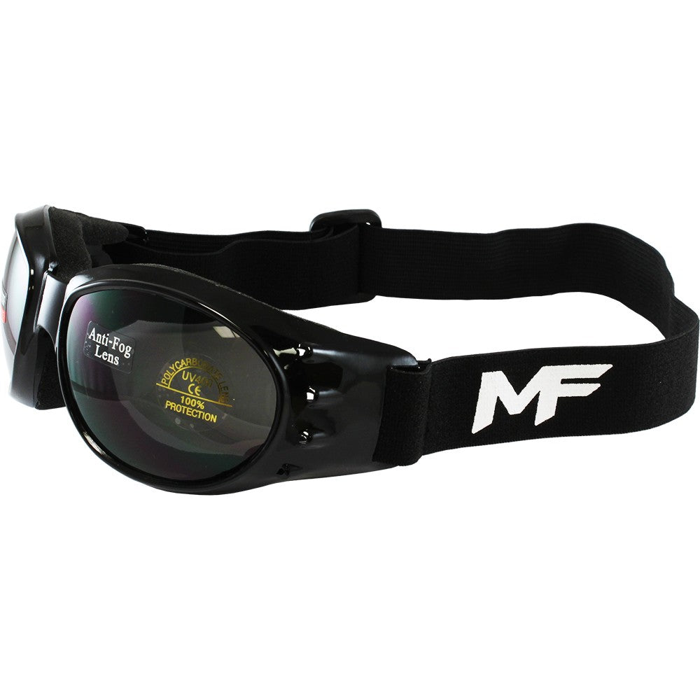 Motorcycle Goggles with Smoke Lens & Padded Foam - Black Frames, UV400 Safety
