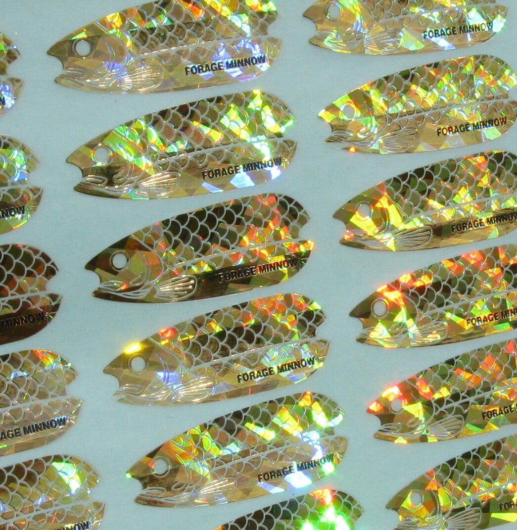Fishing Decals for Spoons & Blades - Gold Holographic Minnow Replacement Lot of 84
