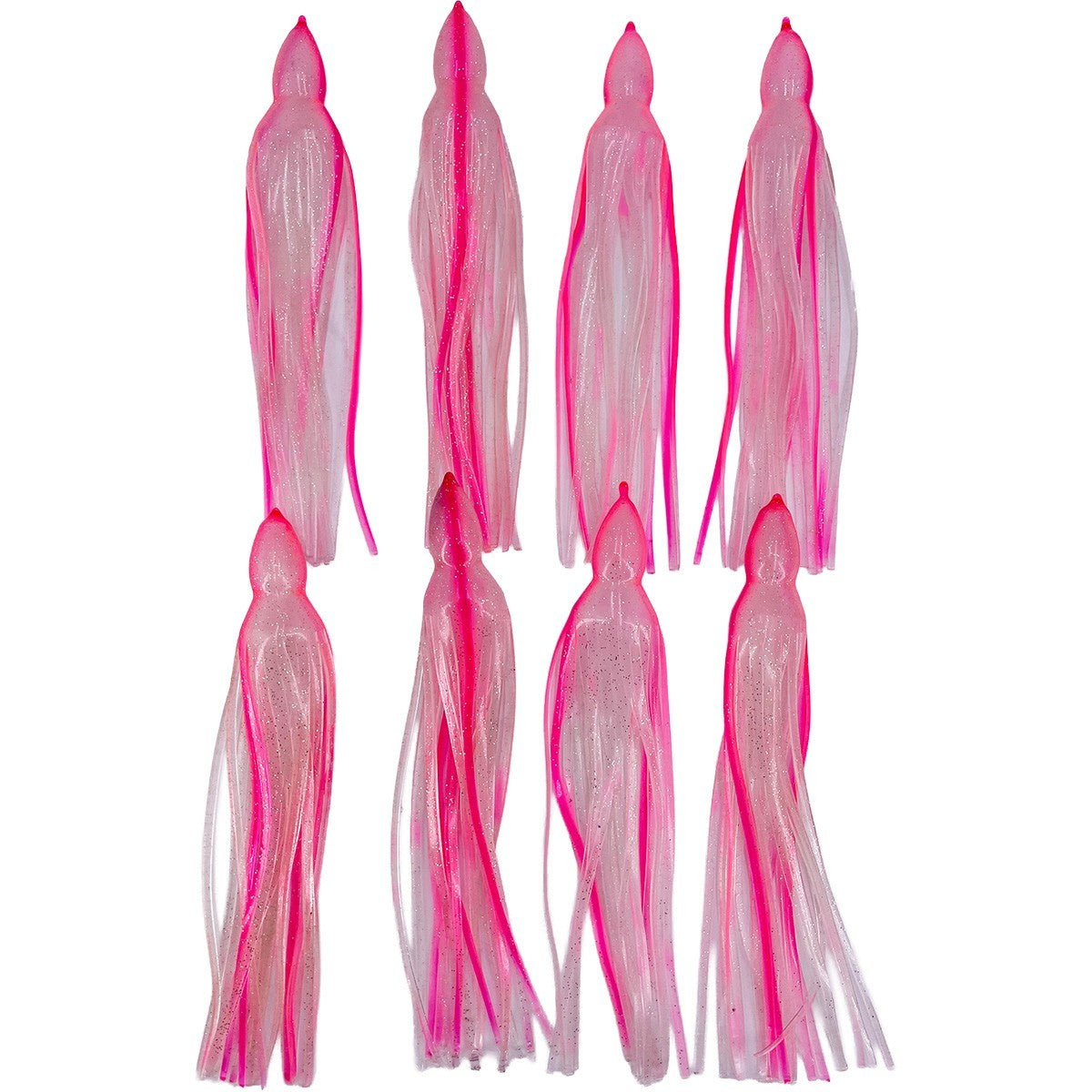 Glow in the Dark Pink Octopus Skirt Set – Saltwater Trolling Lure Replacement, 8 Pack