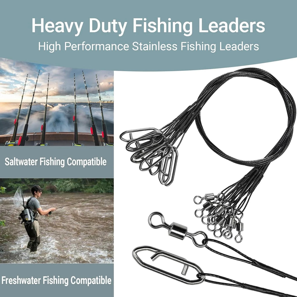 Heavy Duty Stainless Steel Fishing Leaders Wire Saltwater & Freshwater