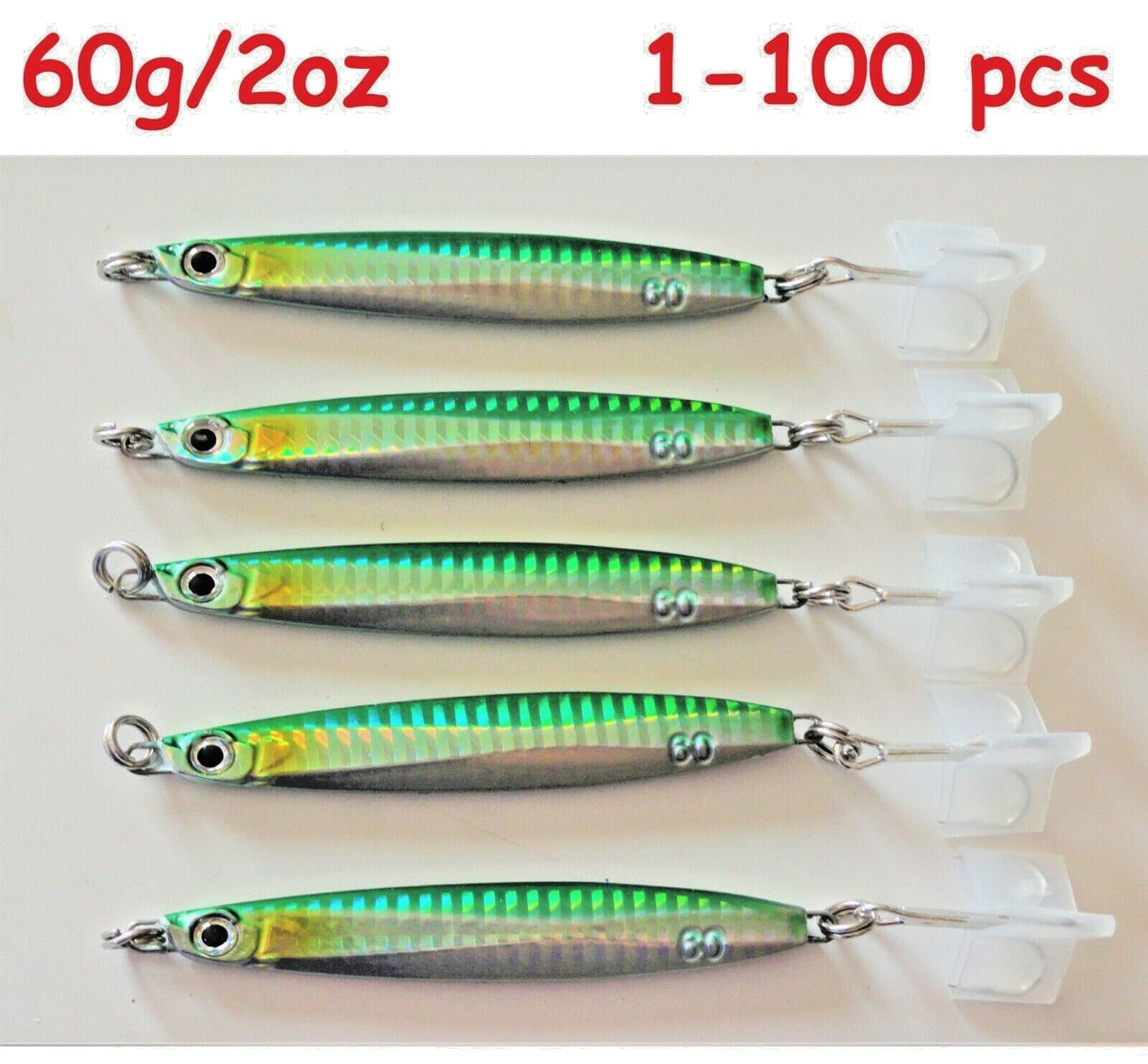 Metal Jig Sniper 60g/2oz Saltwater Fishing Lures Set - Green Vertical Tackle