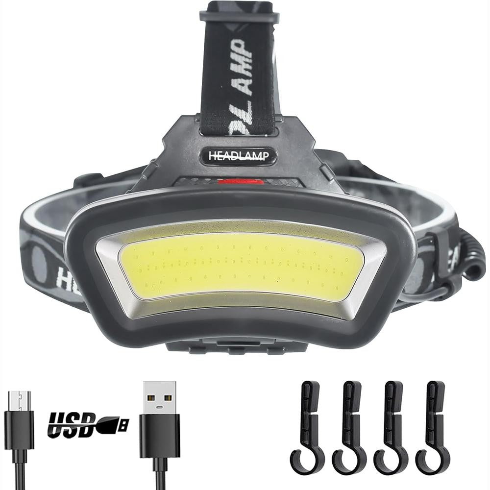 USB Rechargeable LED Headlamp with COB Light & Adjustable Headband