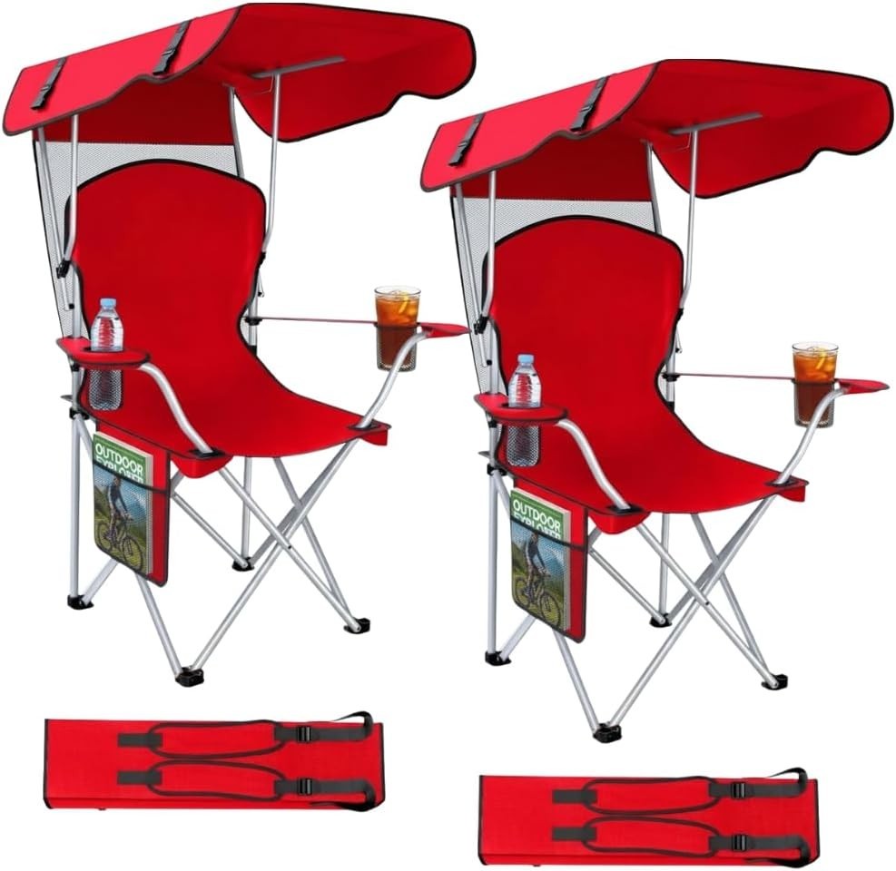 Portable Folding Camping Chair with Canopy and Sun Shade for Outdoor Use