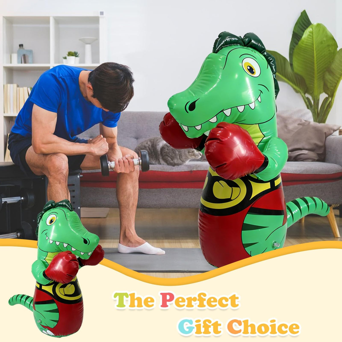 47-Inch Inflatable Dinosaur Punching Bag for Stress Relief and Fitness