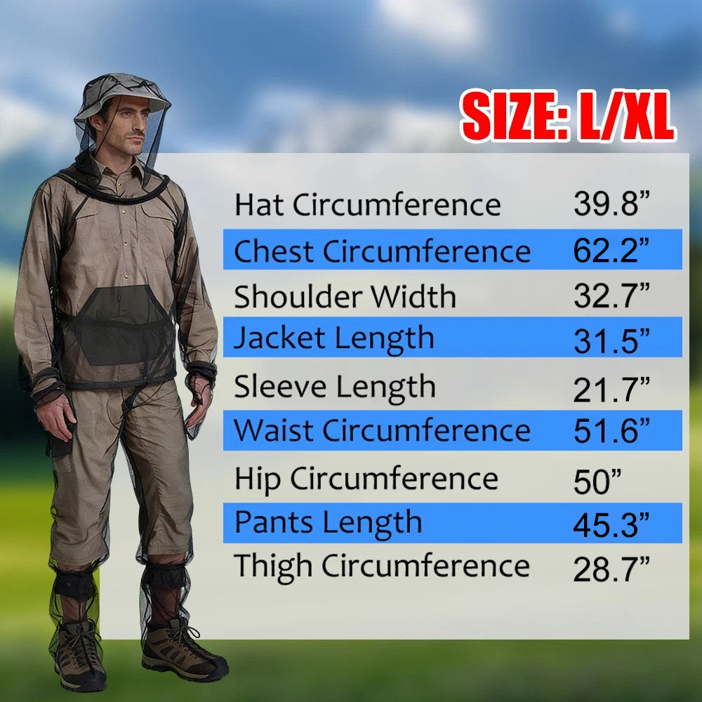 Full-Body Mosquito Suit Mesh Insect Protection Clothing for Hiking Fishing