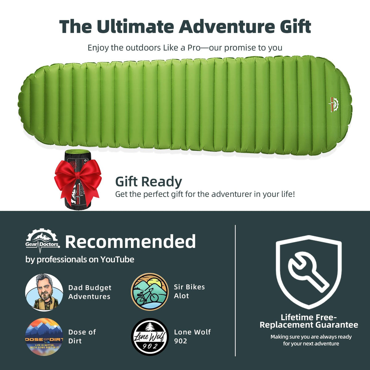 Ultralight Camping Sleeping Pad Inflatable Tent Mattress - 25oz Insulated