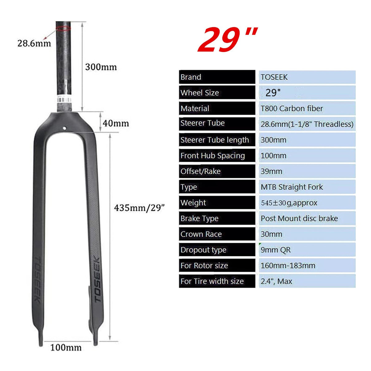 Carbon MTB Rigid Fork Disc Brake - 26/27.5/29 Inch, 1-1/8" Straight Tube