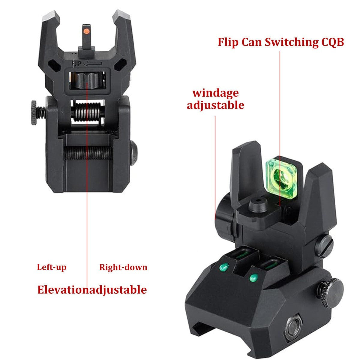 Foldable Iron Sight Set with Fiber Optics for Rifles - Dual Aiming Modes