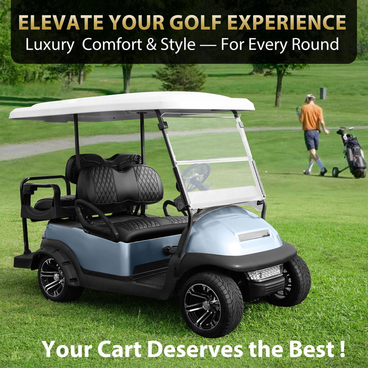 Golf Cart Seat Covers Set for Club Car Precedent Black - Easy Install, Durable PU Leather