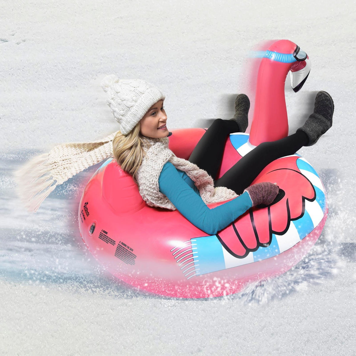 Winter Snow Tube Flying Flamingo Sled - Inflatable Snow Sled for Kids & Adults