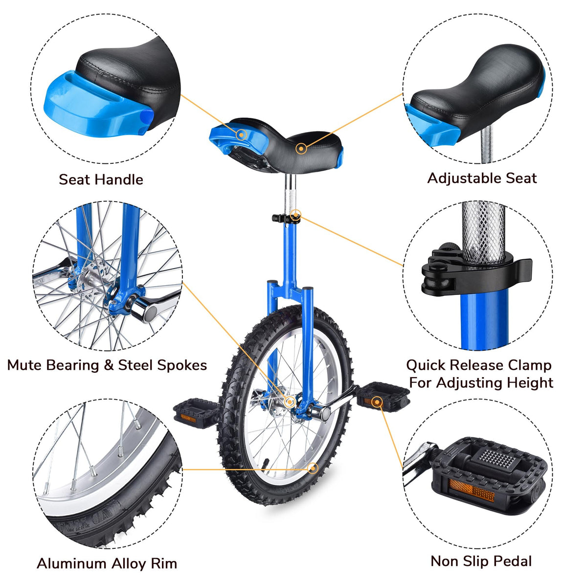 Outdoor Unicycle with Adjustable Seat for Fitness & Balance Training