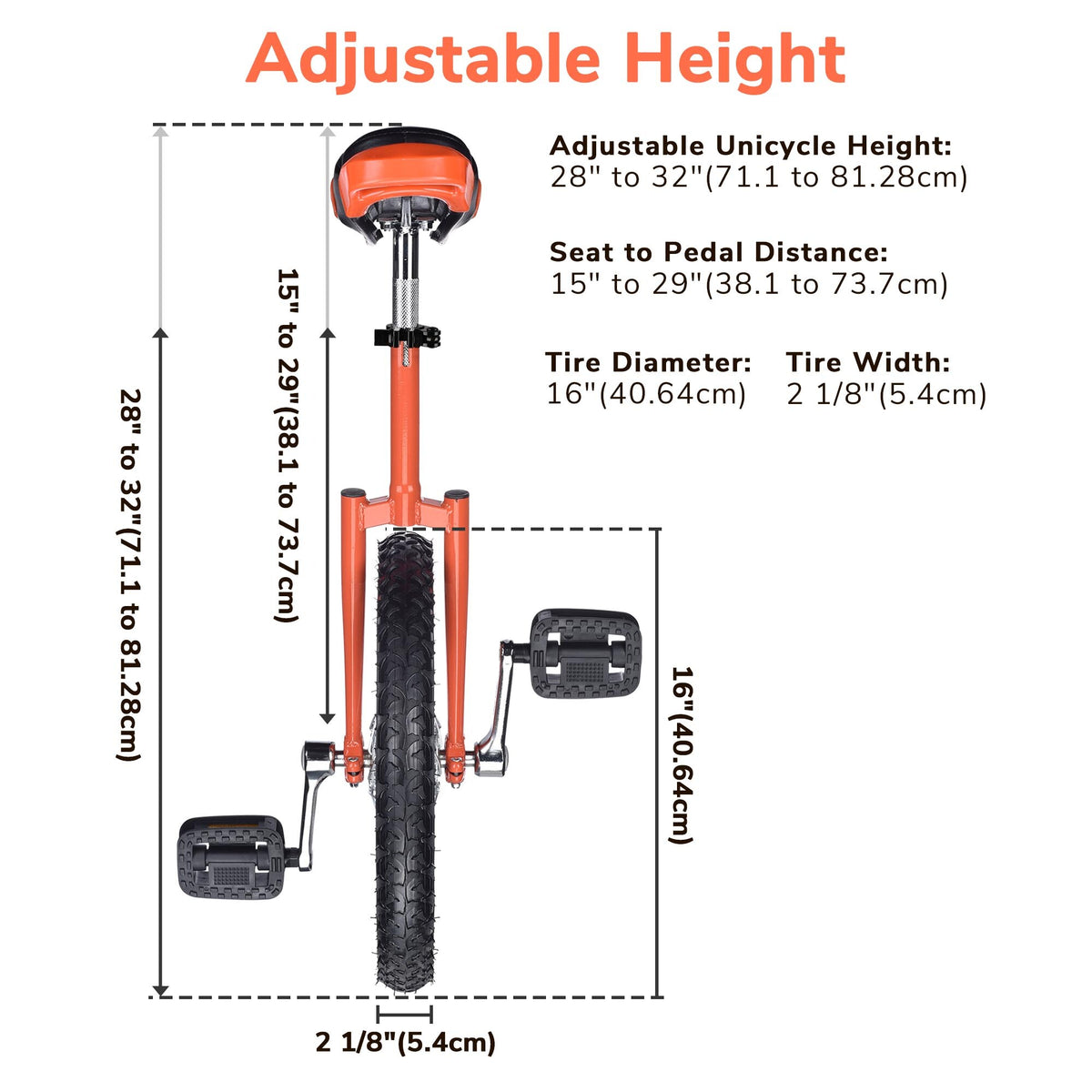 Outdoor Unicycle with Adjustable Seat for Fitness & Balance Training