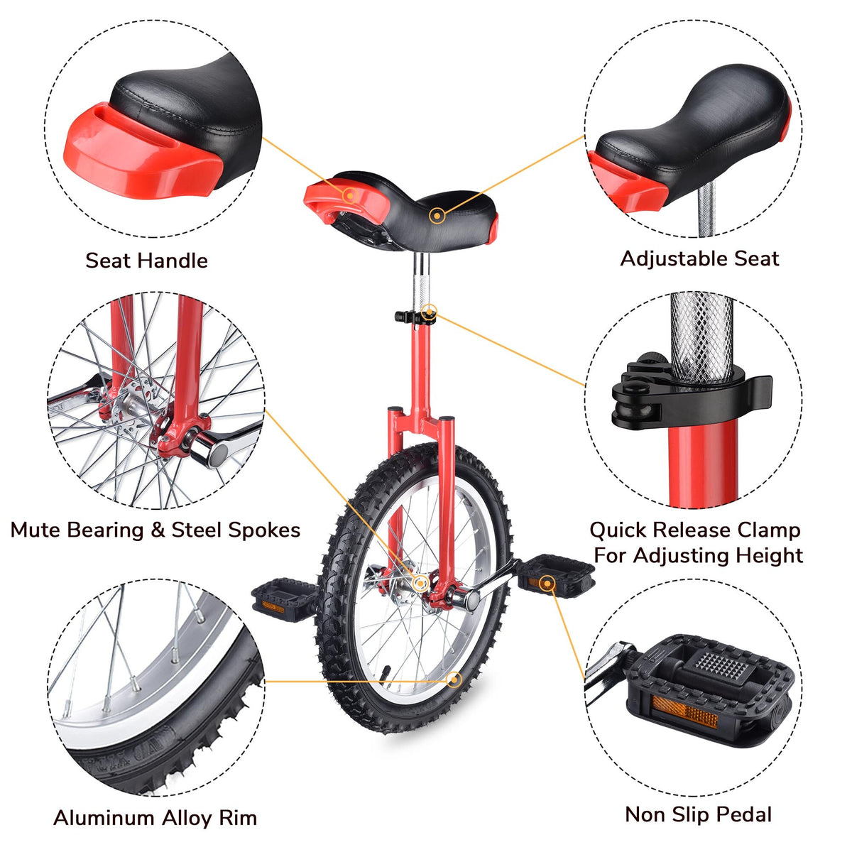 Outdoor Unicycle with Adjustable Seat for Fitness & Balance Training