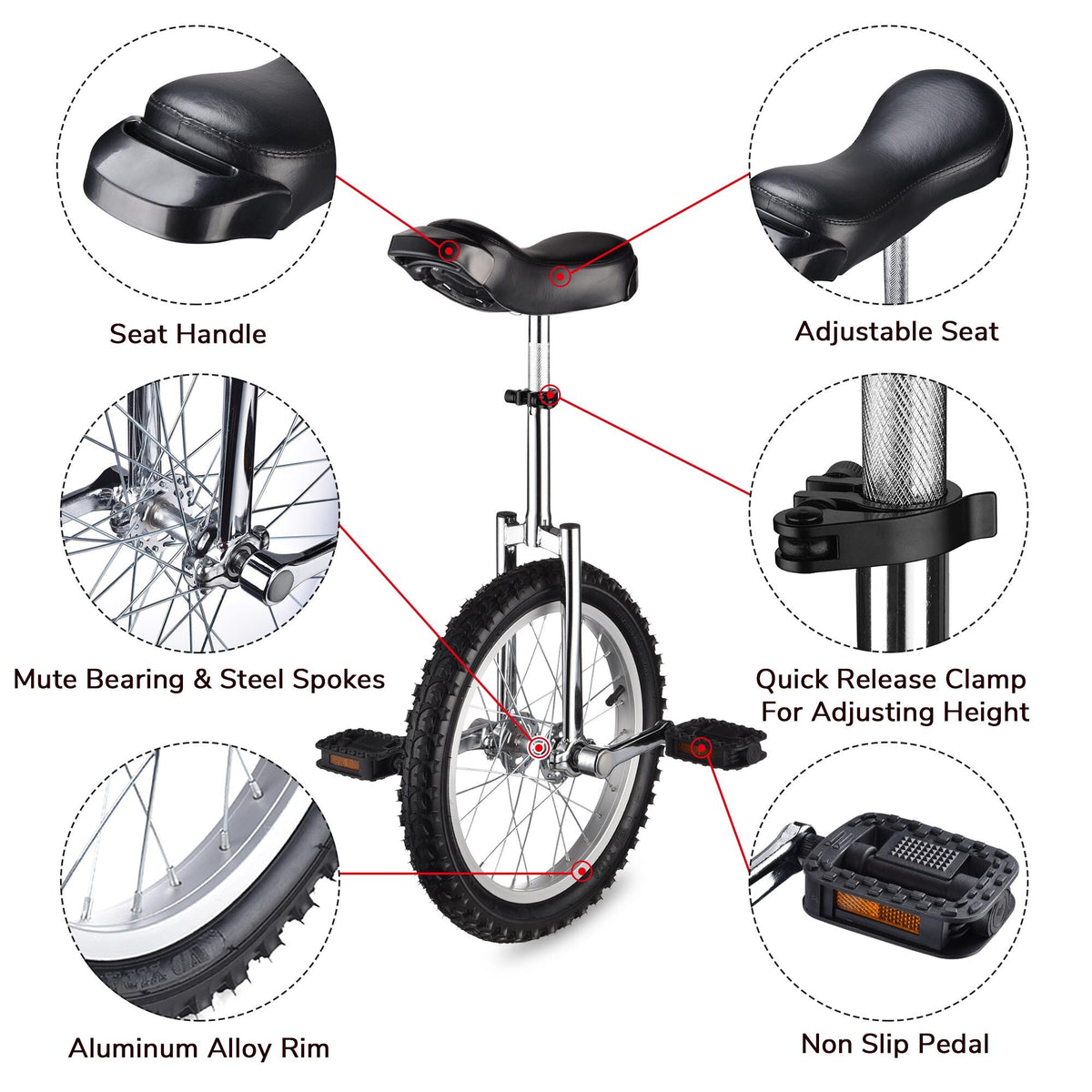 Outdoor Unicycle with Adjustable Seat for Fitness & Balance Training